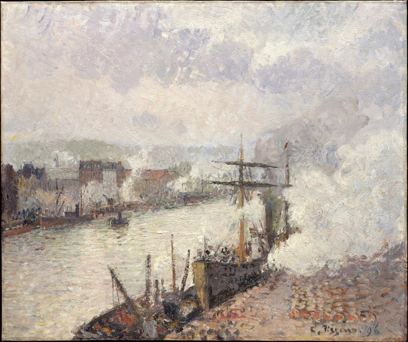 Barcos de vapor en el puerto de Ruan - Camille Pissarro