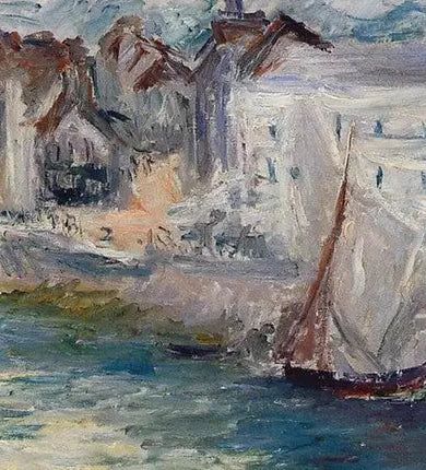 Détail des bateaux et des reflets du bassin dans l’esquisse de Honfleur W1846 de Claude Monet