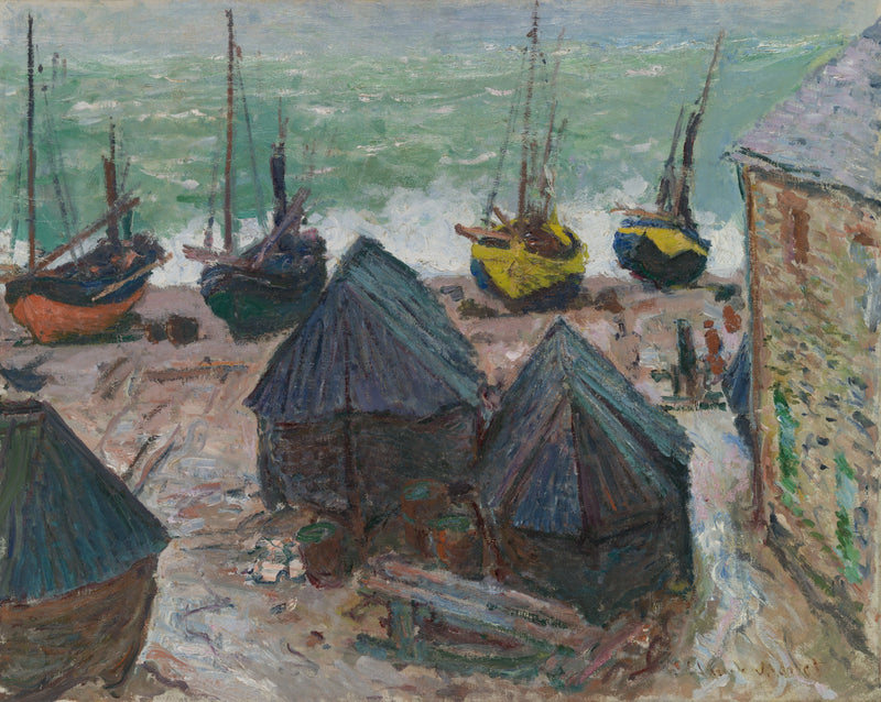 Barcos en la playa en Étretat W1024 - Claude Monet
