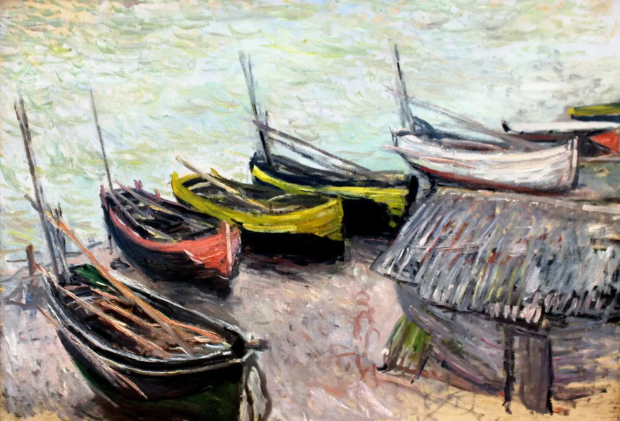 Barcos en la playa en Étretat - Claude Monet