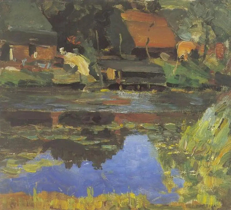 Edificios junto al agua con un lavadero - Piet Mondrian