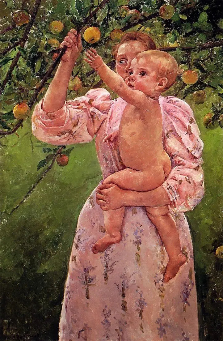 Bebé extiende la mano hacia una manzana - Mary Cassatt