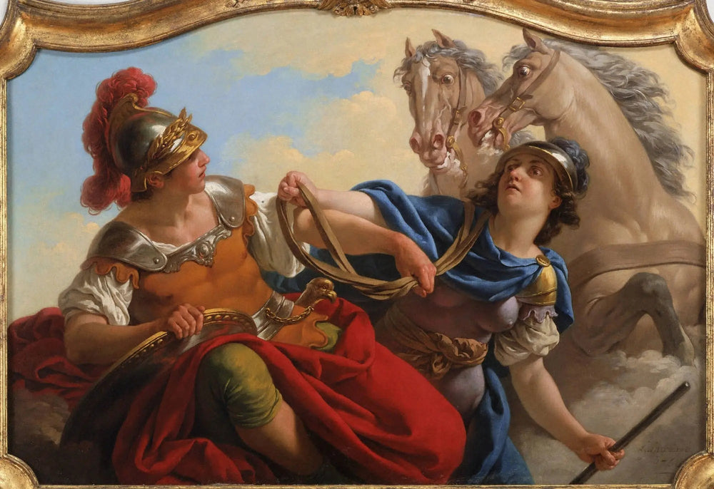 Bellone présentant les rênes de ses chevaux à Mars - Louis Jean François Lagrenée image 1 copie peinte à la main à l’huile