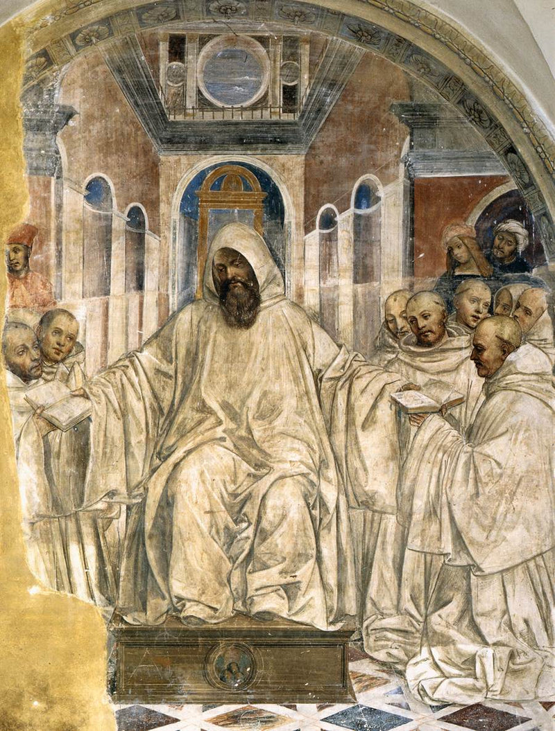 Benoît presenta su regla a los monjes oliváceos. - Il Sodoma (Giovanni Antonio Bazzi)