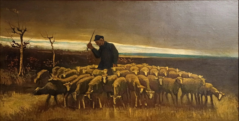Pastor con un rebaño de ovejas - Vincent van Gogh