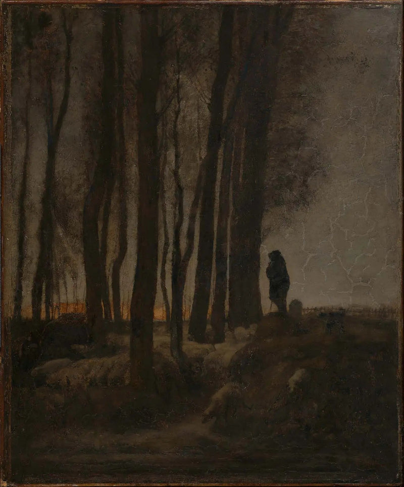 Berger y rebaño en el borde del bosque, por la tarde - Jean-François Millet