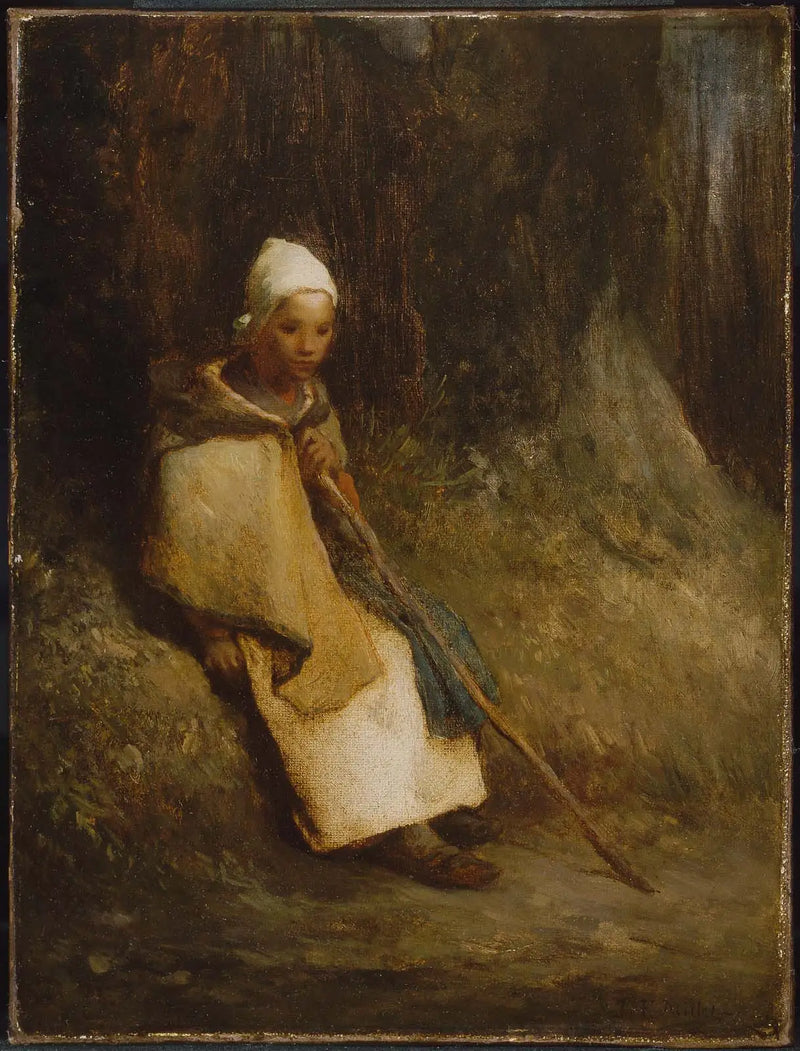 Bergère sentada en el borde del bosque - Jean-François Millet