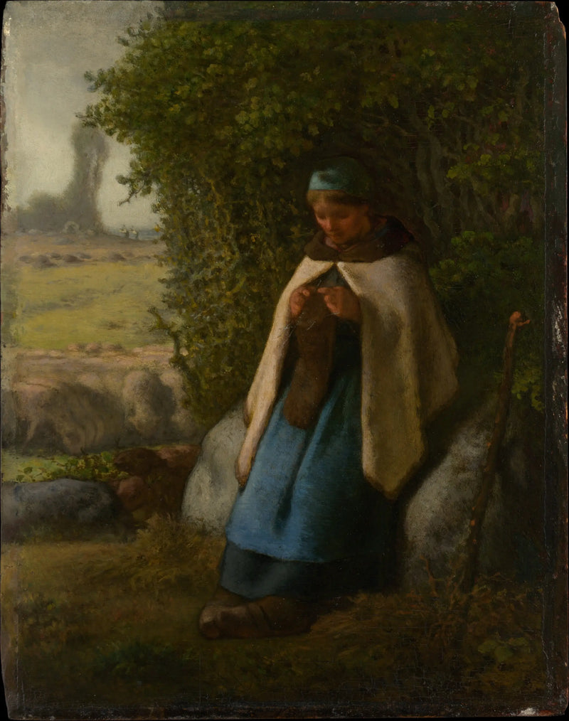 Bergère sentada sobre una roca - Jean-François Millet
