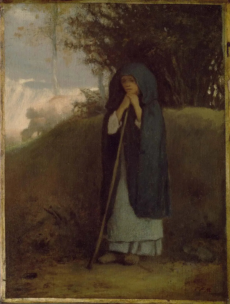 Bergère apoyada en su bastón - Jean-François Millet