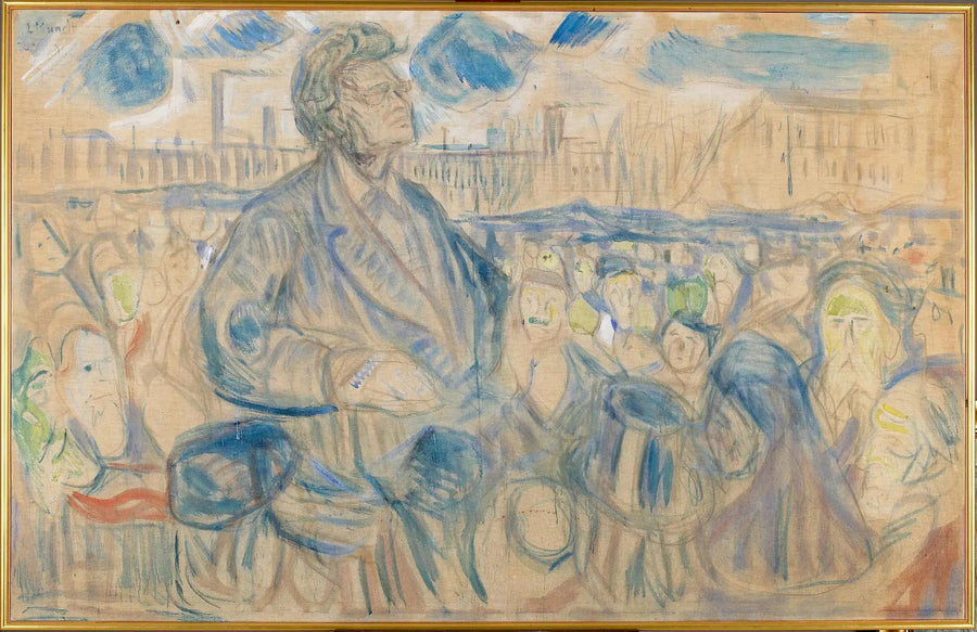 Bjørnstjerne Bjørnson dirigiéndose al pueblo - Edvard Munch