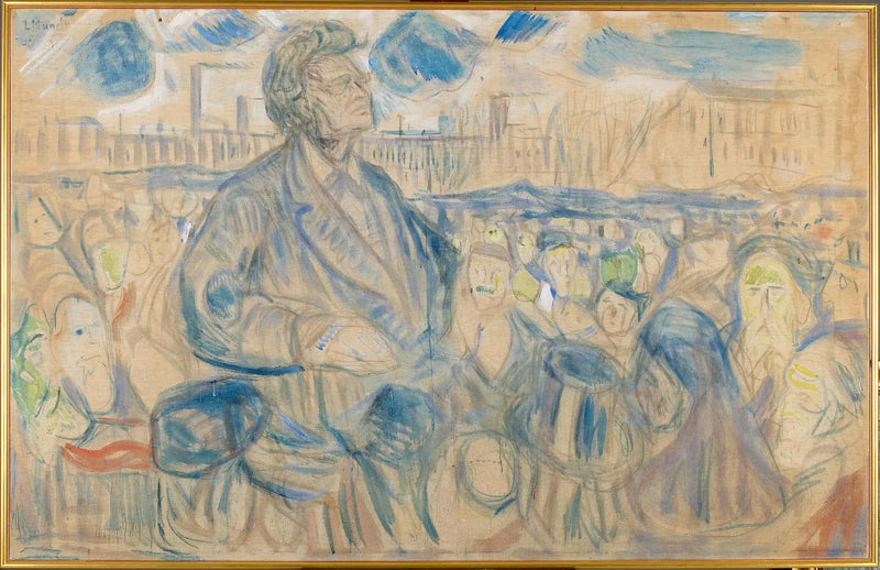 Bjørnstjerne Bjørnson dirigiéndose al pueblo - Edvard Munch