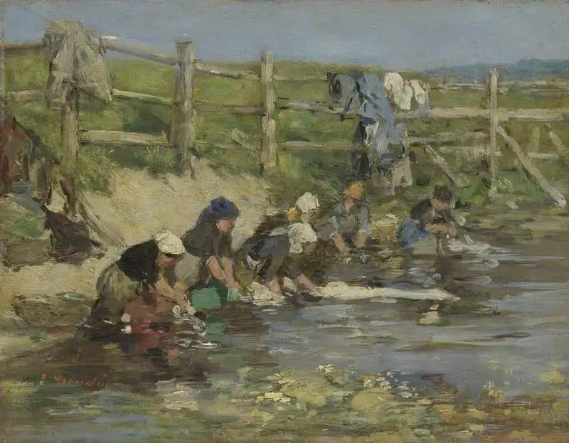 Lavanderas al borde de un arroyo - Eugène Boudin