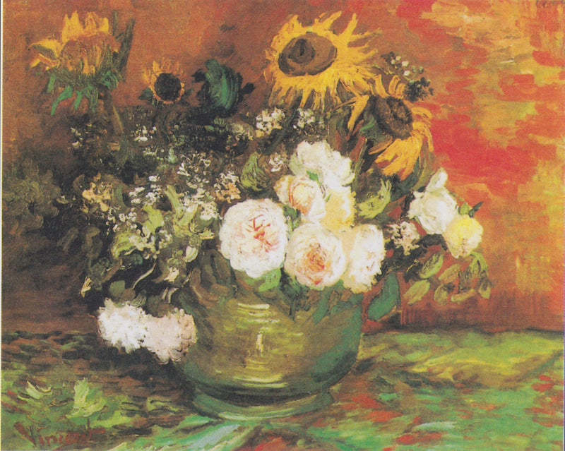 Cuenco con girasoles, rosas y otras flores - Vincent van Gogh
