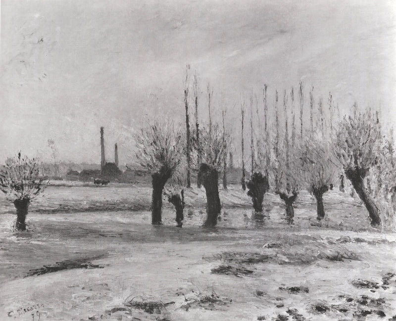 Bordes del Oise en Pontoise, efecto de nieve - Camille Pissarro