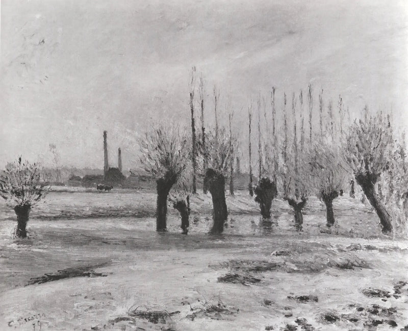 Bordes del Oise en Pontoise, efecto de nieve - Camille Pissarro