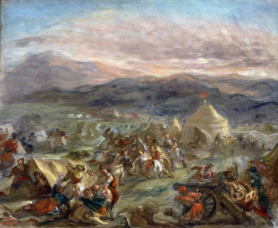 Botzaris sorprende al campamento turco y cae mortalmente herido - Eugène Delacroix