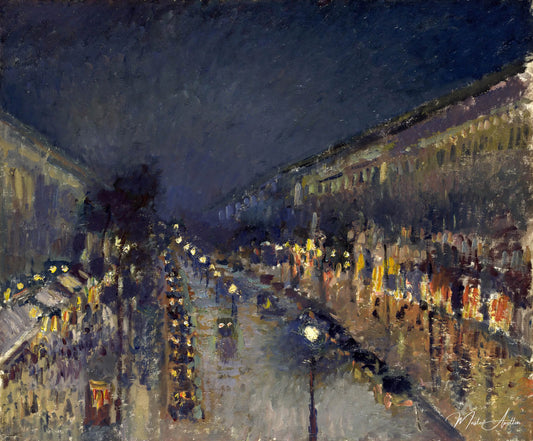 Boulevard Montmartre, Effet de nuit - Camille Pissarro - Reproductions de tableaux et peintures haut de gamme