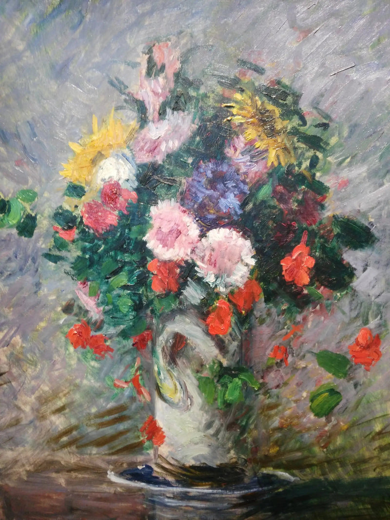 Ramo de margaritas, capuchinas y girasoles en un jarrón - Gustave Caillebotte