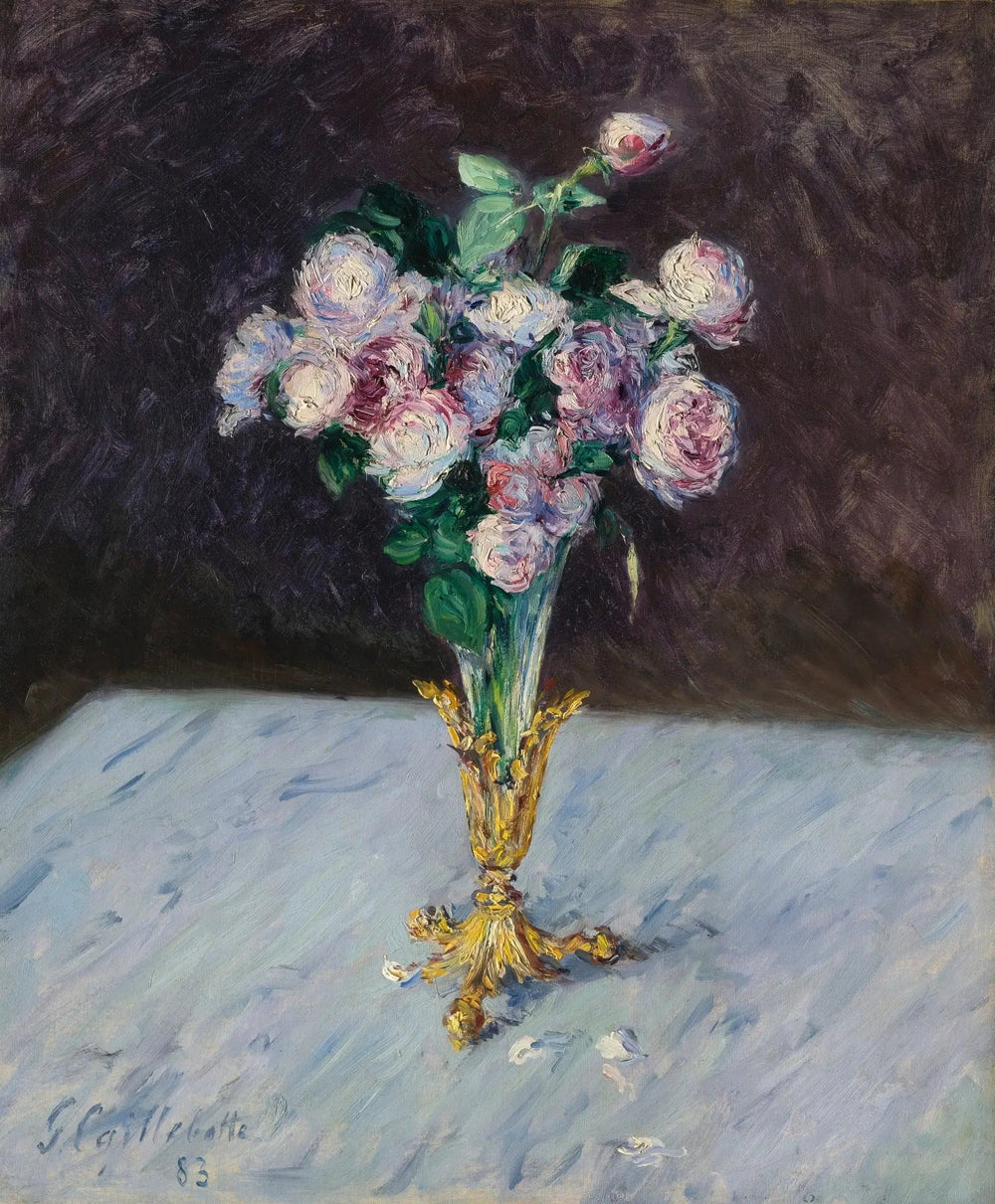 Bouquet de roses dans un vase de cristal - Gustave Caillebotte image 1 reproduction de peinture à l’huile