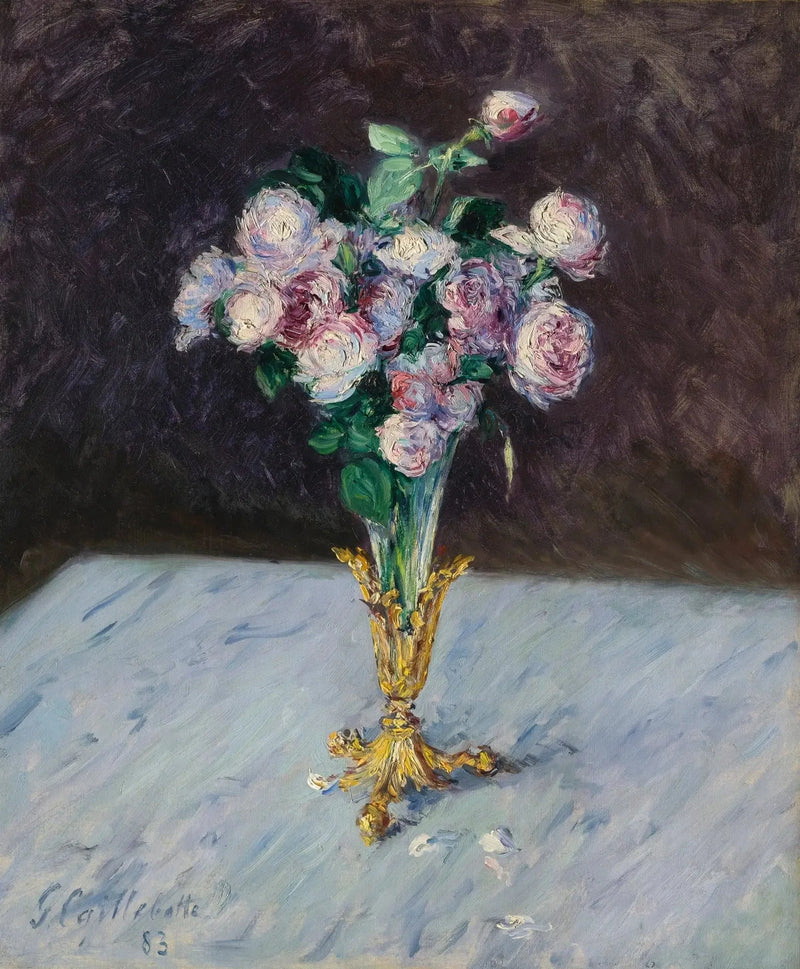 Ramo de rosas en un jarrón de cristal - Gustave Caillebotte