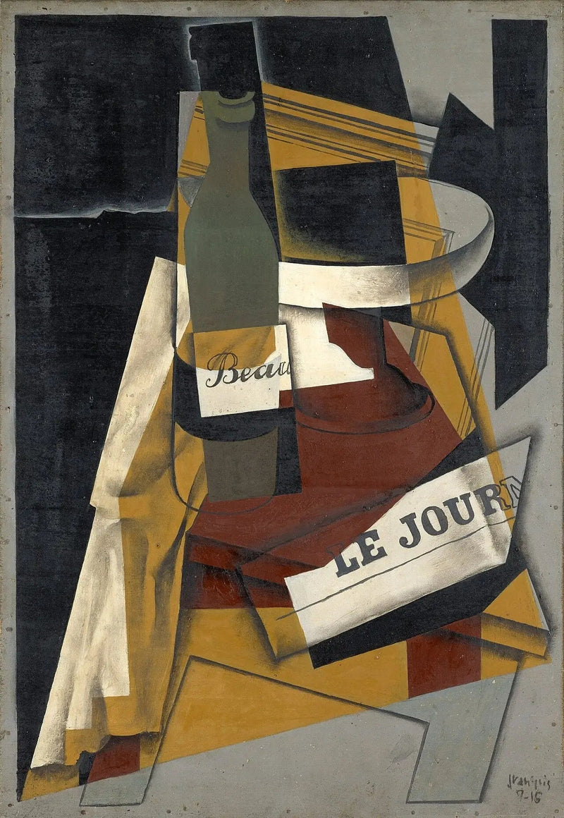 Botella y fuente (Botella, periódico y fuente) - Juan Gris
