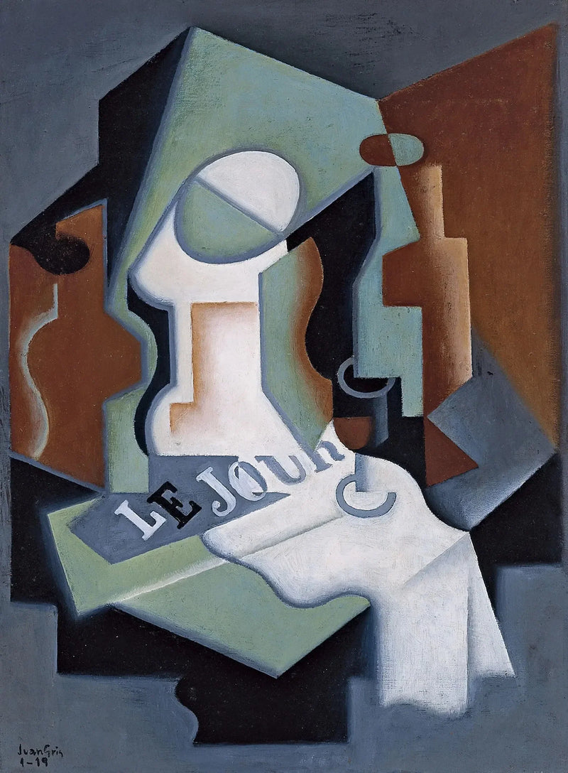 Botella y plato de frutas - Juan Gris