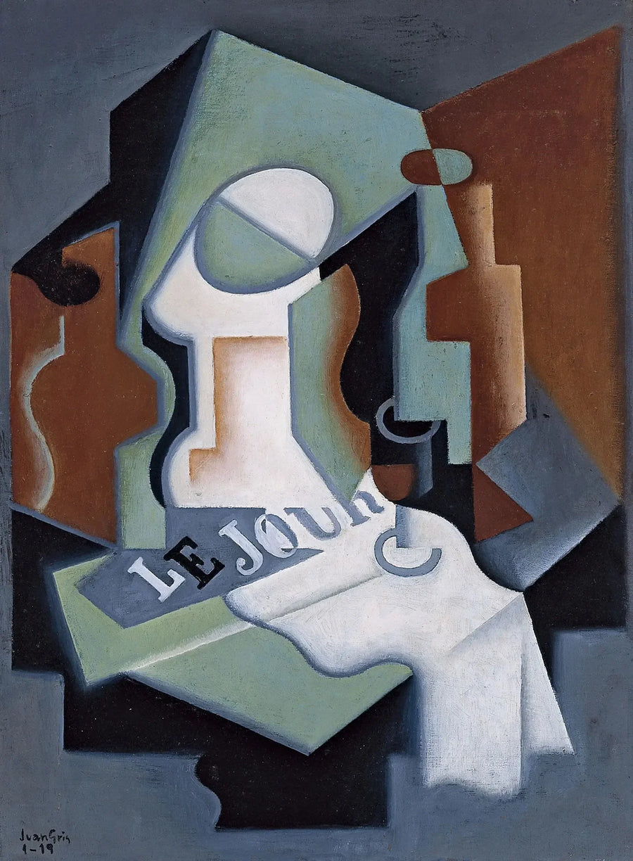 Botella y plato de frutas - Juan Gris