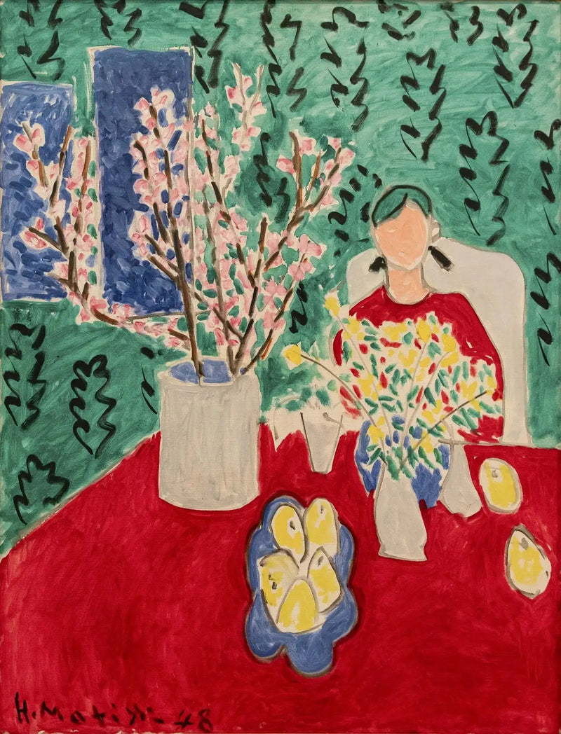 Rama de ciruelo, fondo verde - Henri Matisse