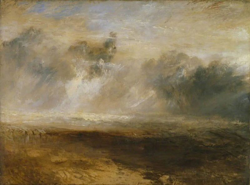 Rompeolas en una playa plana - J. M. W. Turner
