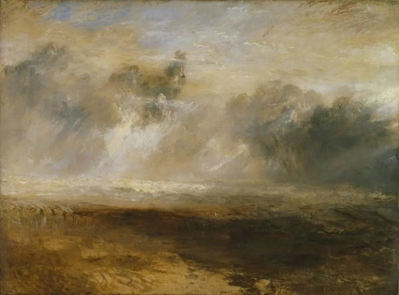 Rompeolas en una playa plana - J. M. W. Turner