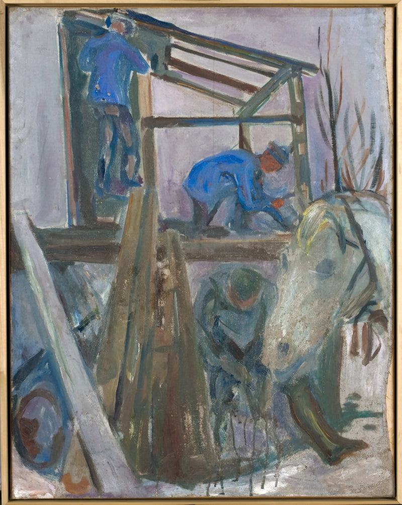 Leñadores trabajando en el edificio del estudio - Edvard Munch