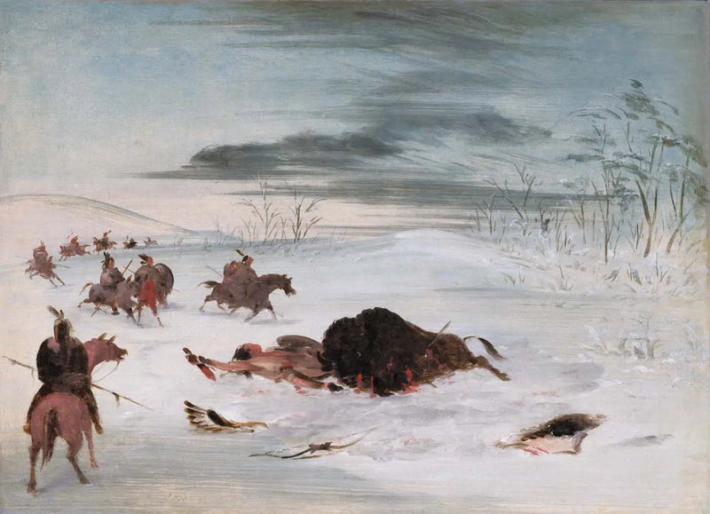 Búfalo macho moribundo en una pila de nieve - George Catlin