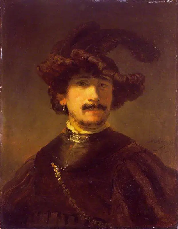 Busto de hombre con gorgerín y bonete de plumas - Rembrandt