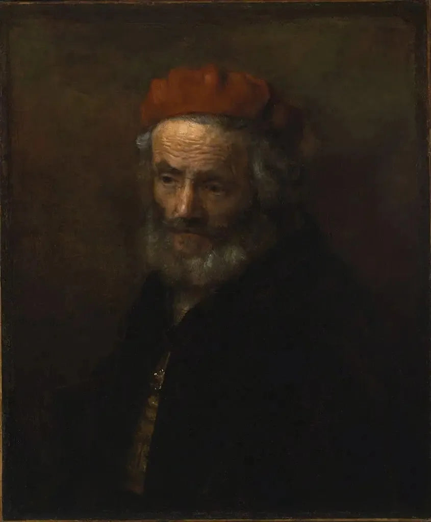 Busto de un anciano con un sombrero rojo - Rembrandt