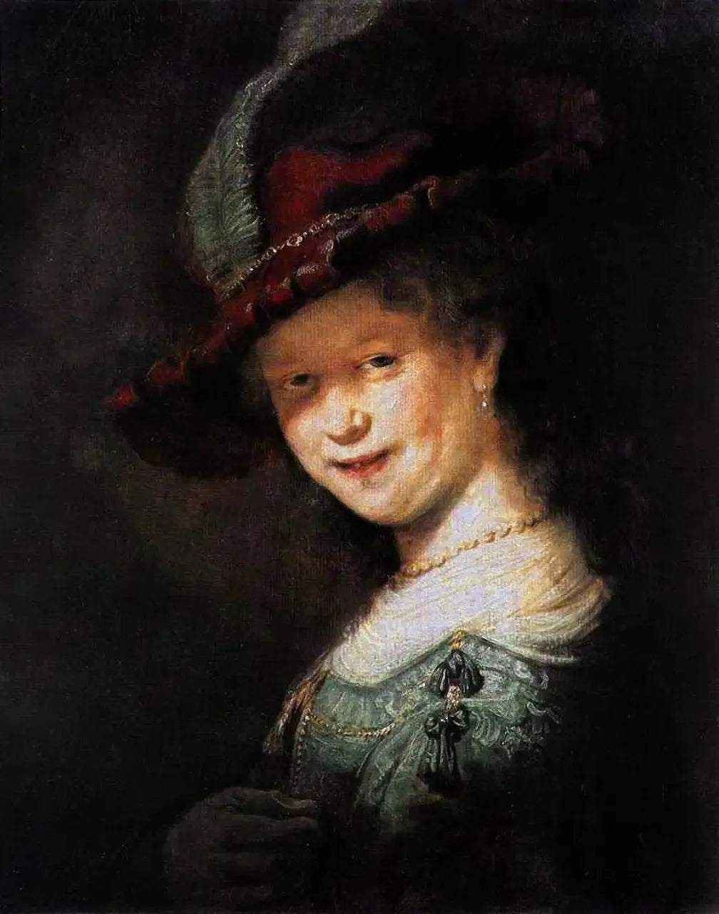 Buste d'une jeune femme souriante, peut-être Saskia van Uylenburgh - Rembrandt image 1 tableau peint à l’huile sur toile