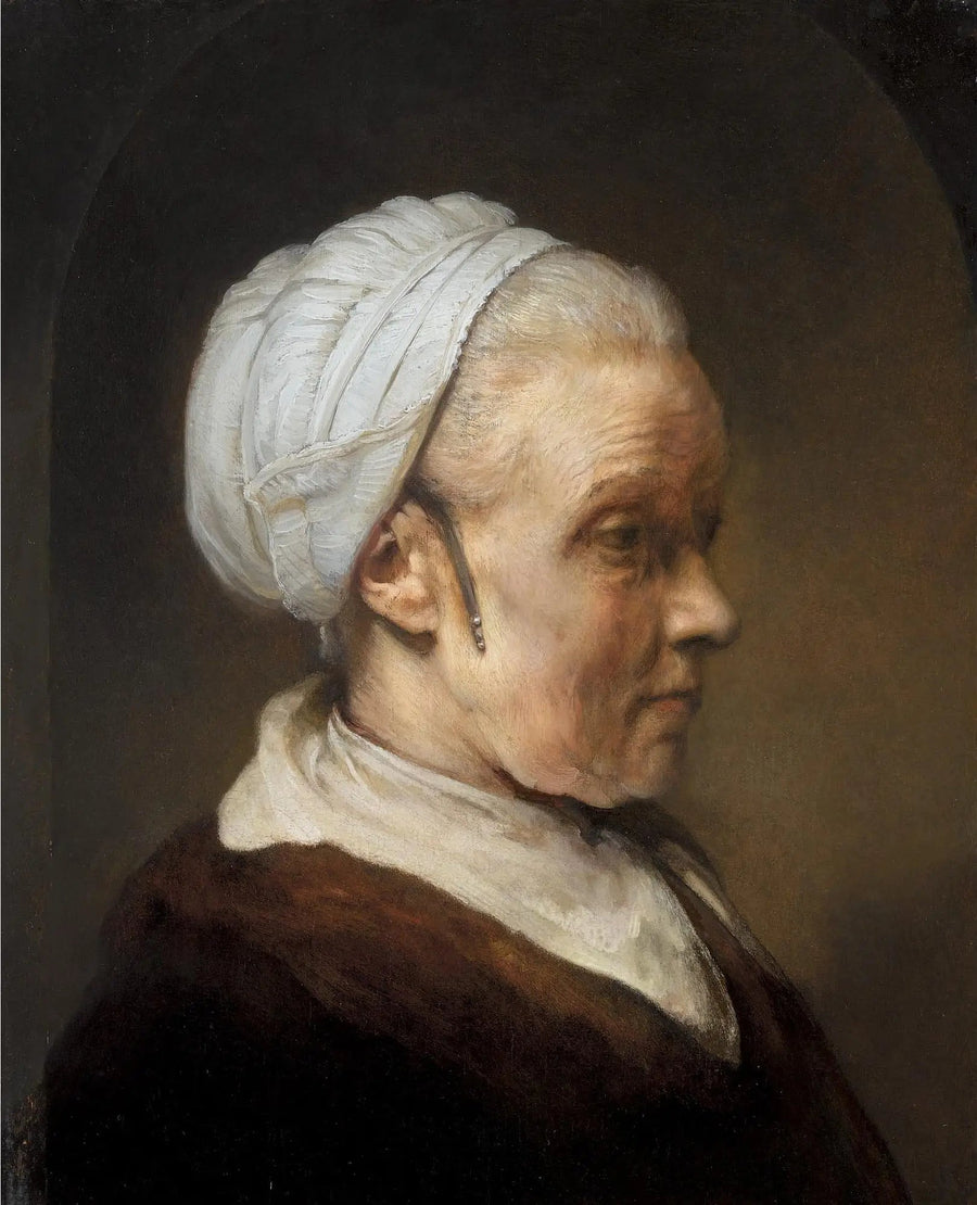 Busto de una anciana con bonete blanco - Rembrandt