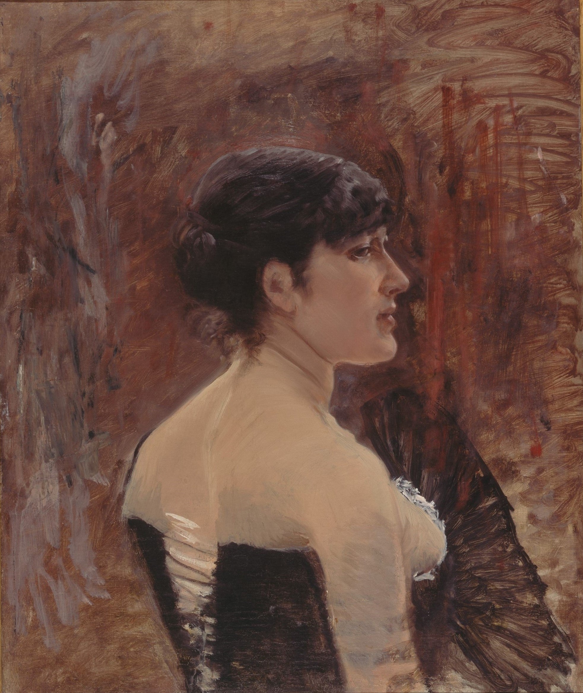Buste de femme avec un éventail - Giuseppe De Nittis image 1 copie de tableau peinte à la main