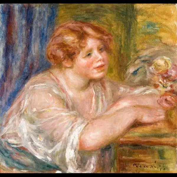 Busto de joven mirando flores - Pierre-Auguste Renoir