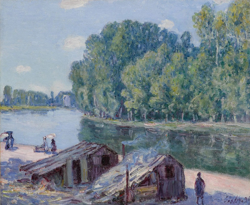 Cabañas junto al canal de Loing, Efecto de sol - Alfred Sisley