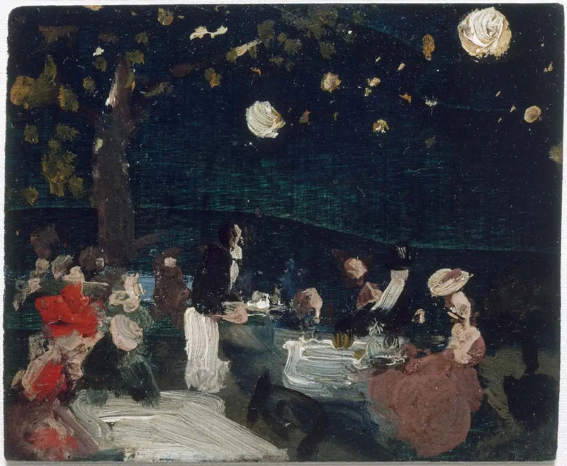 Café de noche con linternas japonesas - Robert Henri