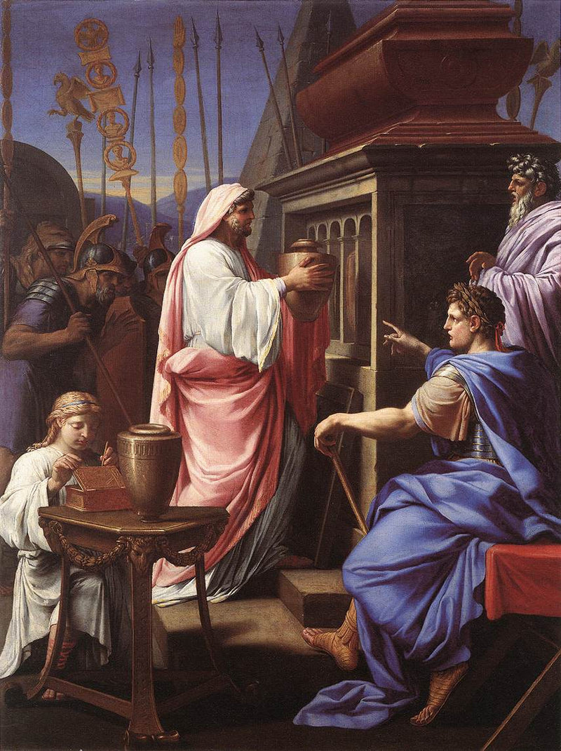 Calígula depositando las cenizas de su madre y de su hermano en la tumba de sus antepasados - Eustache Le Sueur