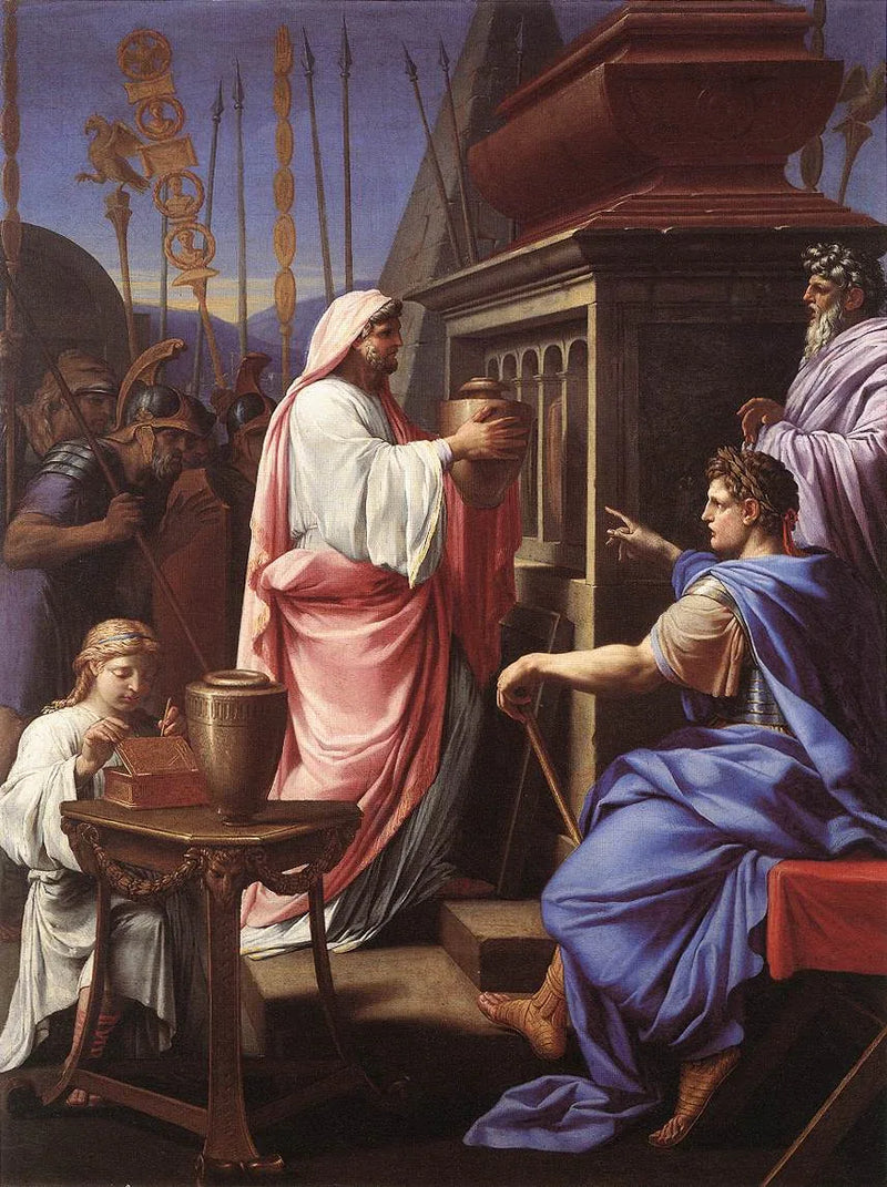 Calígula depositando las cenizas de su madre y de su hermano en la tumba de sus antepasados - Eustache Le Sueur