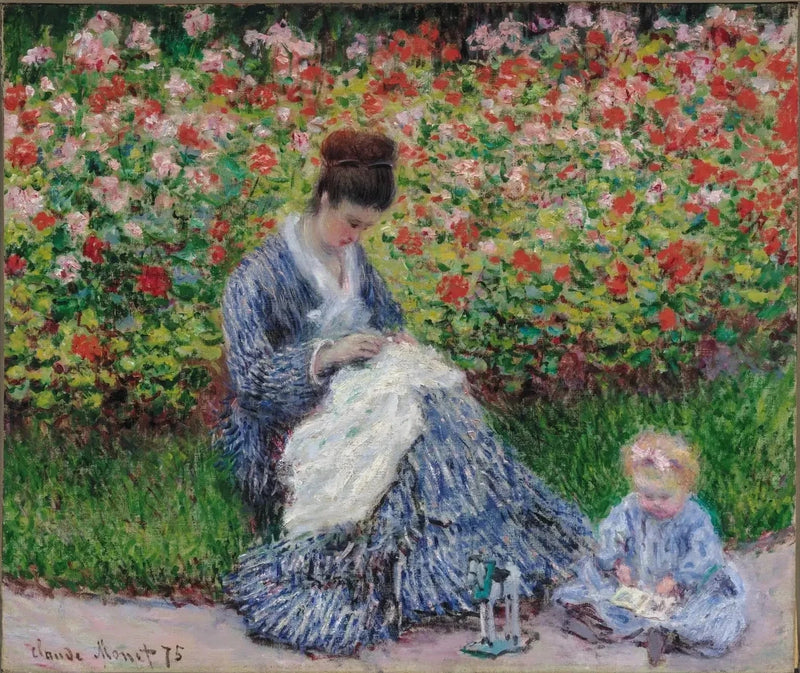 Camille Monet y un niño en el jardín W382 - Claude Monet