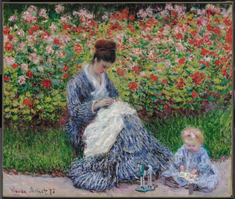 Camille Monet y un niño en el jardín del artista en Argenteuil - Claude Monet