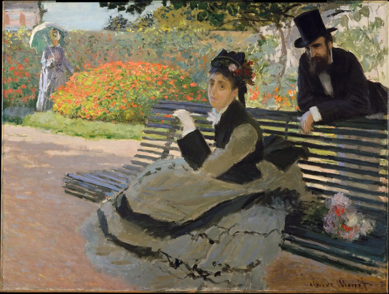 Camille Monet en un banco de jardín - Claude Monet