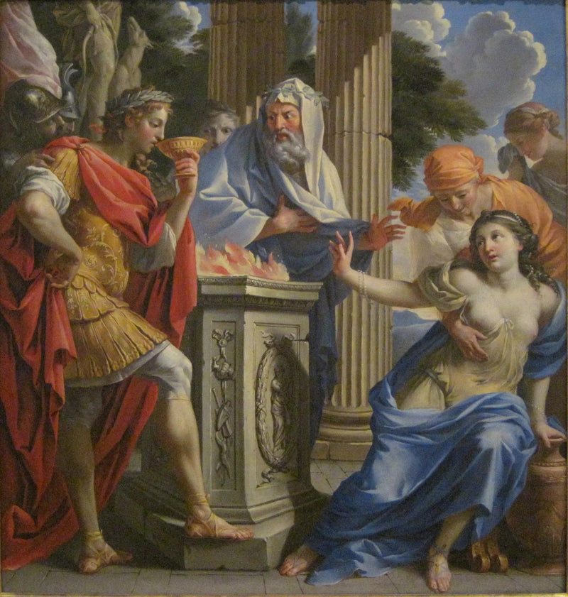 Camma ofreciendo la Copa de Boda envenenada a Synorix en el Templo de Diana - Charles Poerson