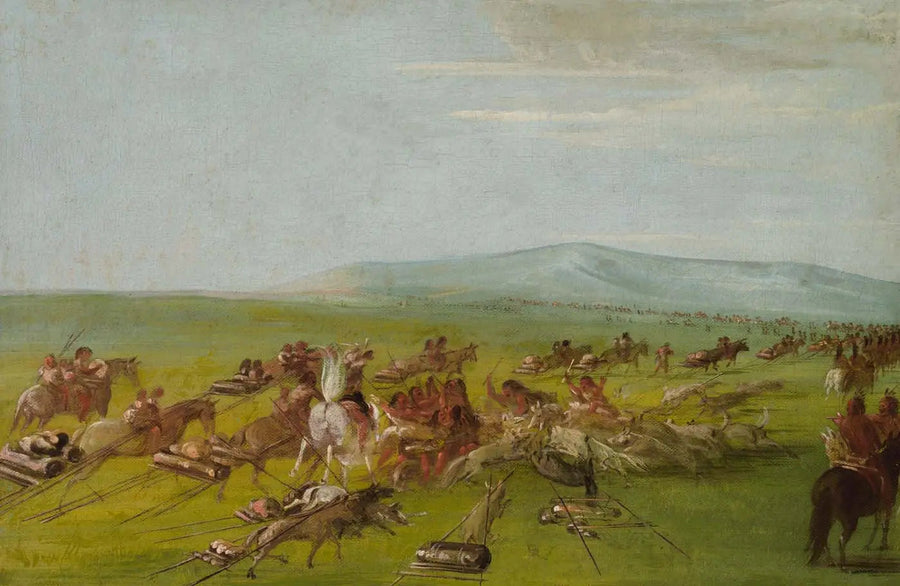 Campamento Comanche en movimiento, combate de perros en ruta - George Catlin
