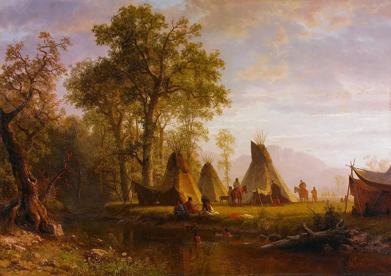 Campamento indio, atardecer - Albert Bierstadt