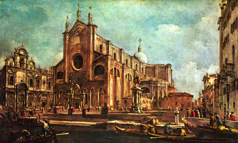 Campo de la iglesia Santi Giovanni e Paolo, con la Escuela de San Marcos en Venecia - Francesco Guardi