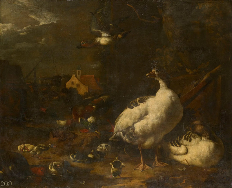 Patos y ocas en un patio de granja - Melchior de Hondecoeter